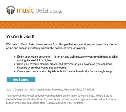 Google Music Beta 招待状