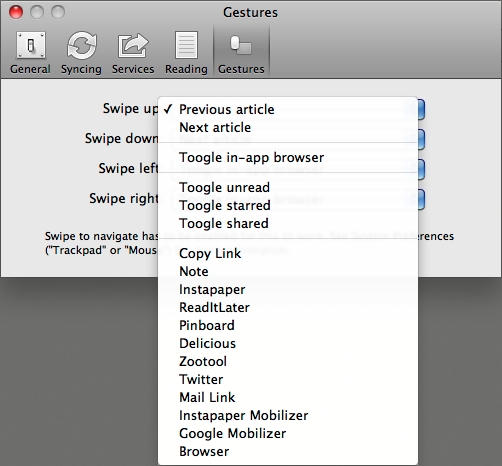 Reeder for Mac の Gestures